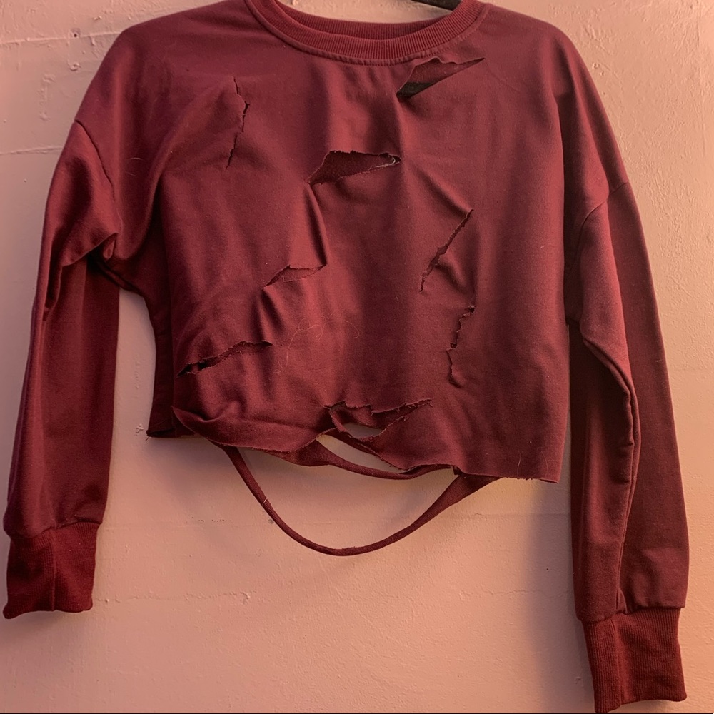 maroon ripped crop top